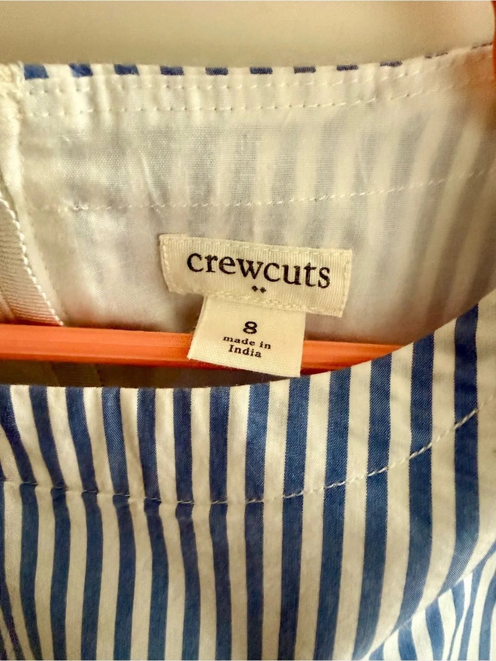Crewcuts Blue and White Striped Girls' Cotton Dress with Side Bows